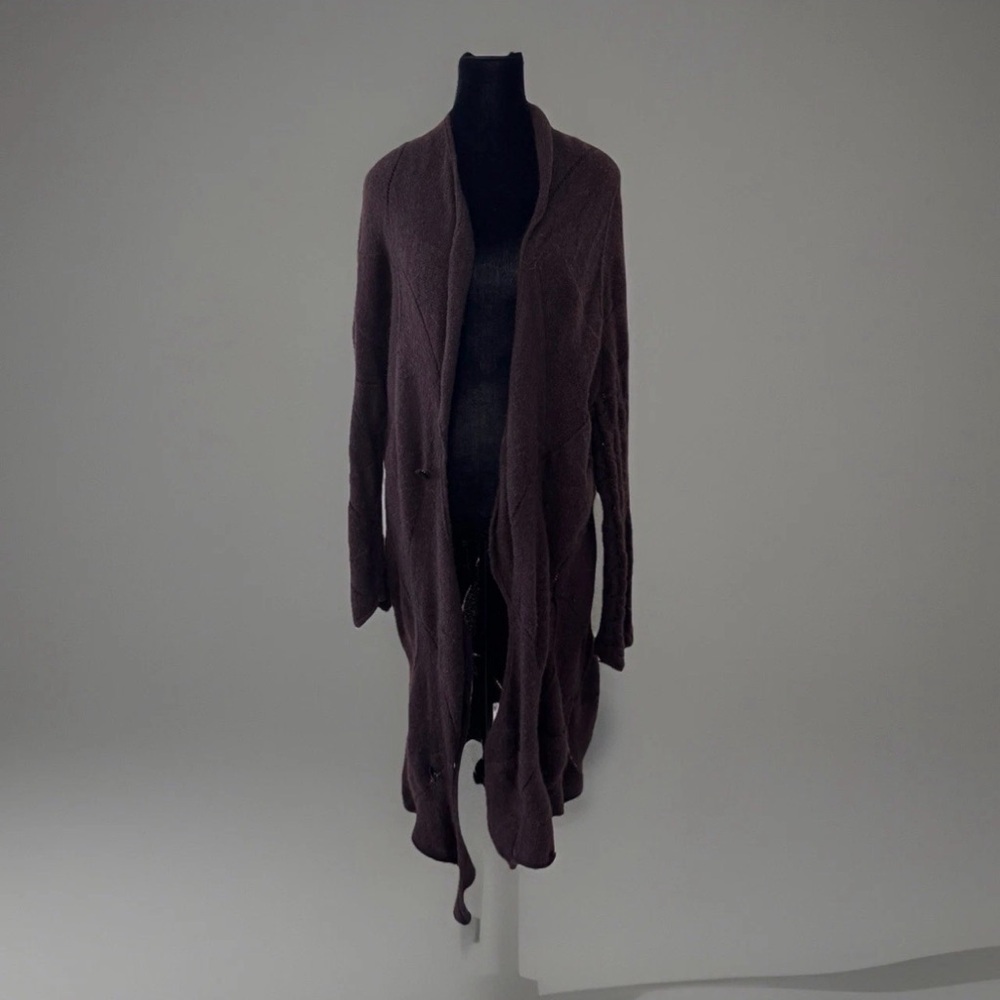 LIVIANA CONTI Wool Alpaca Maxi Cardigan Sz S Brown Knit Italy Boho Lagenlook